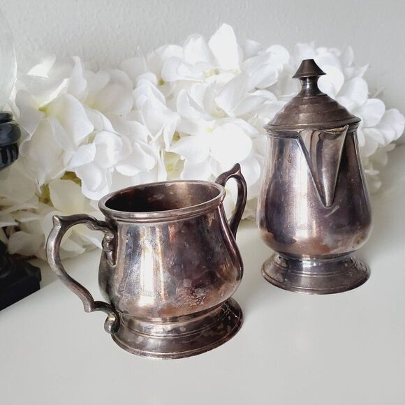 Vintage Victorian Silver Sugar Bowl and Creamer Set Decorative - Picture 7 of 16